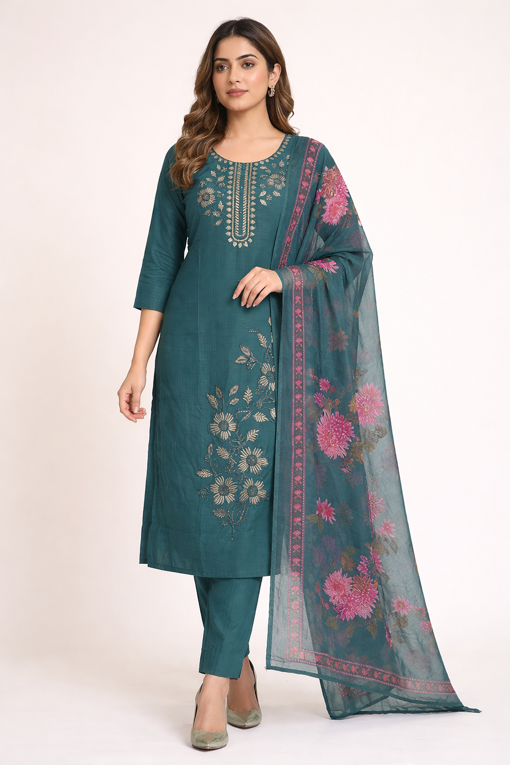Elegant Teal Green Embroidered Salwar Suit Set with Dupatta