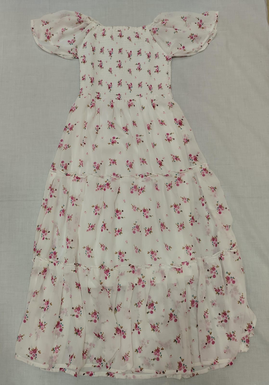 Women’s White & Pink Floral Frock Style Western Top – Round Neck