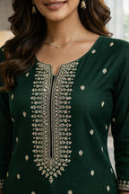 Green Roman Silk Salwar Suit with Maroon Dupatta