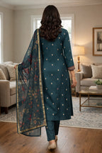 Grey Roman Silk Salwar Suit with Floral Dupatta