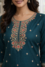 Grey Roman Silk Salwar Suit with Floral Dupatta