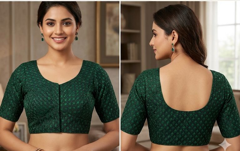 Bottle Green Silk Readymade Blouse