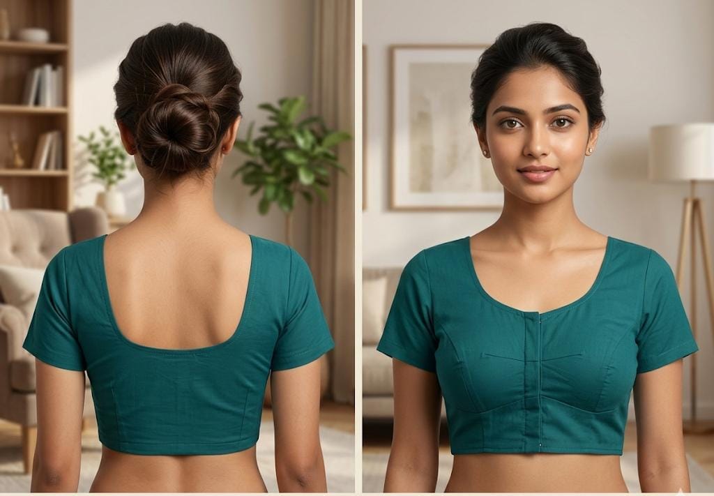 Teal Green Cotton Readymade Blouse