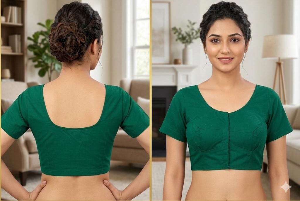 Dark Green Cotton Readymade Blouse