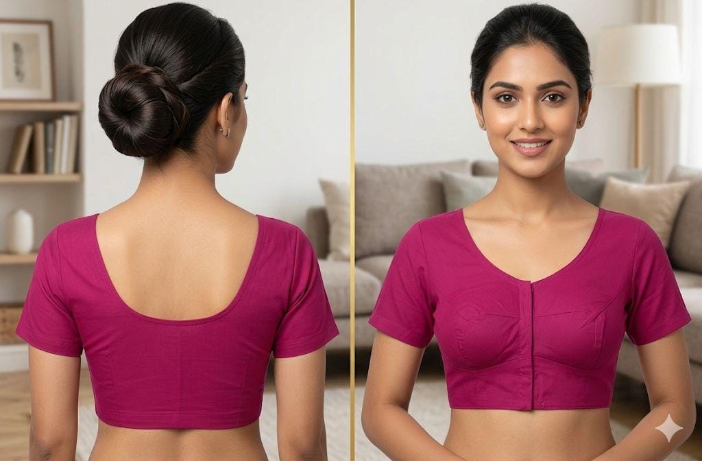 Dark Pink Cotton Readymade Blouse