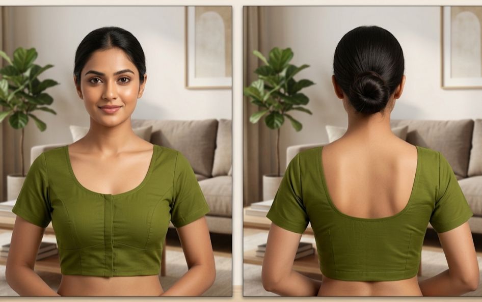 Olive Green Cotton Readymade Blouse