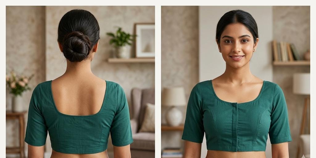 Teal Green Cotton Readymade Blouse