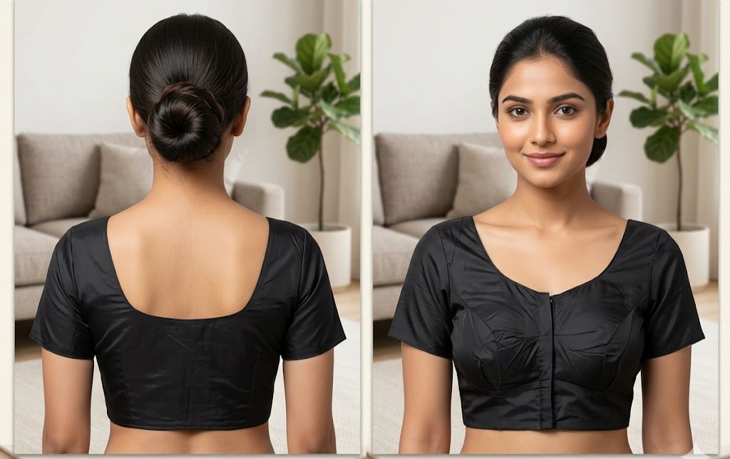 Black Silk Cotton Readymade Blouse