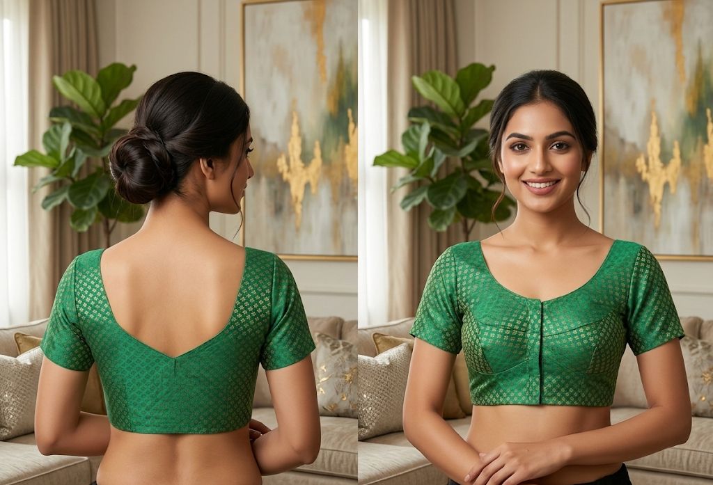Green Silk Cotton Readymade Blouse