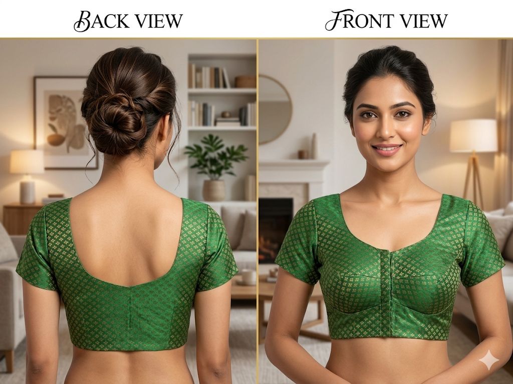 Green Silk Cotton Textured Readymade Blouse