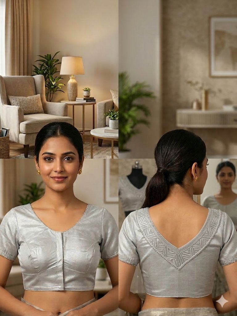 Silver Silk Cotton Designer Blouse