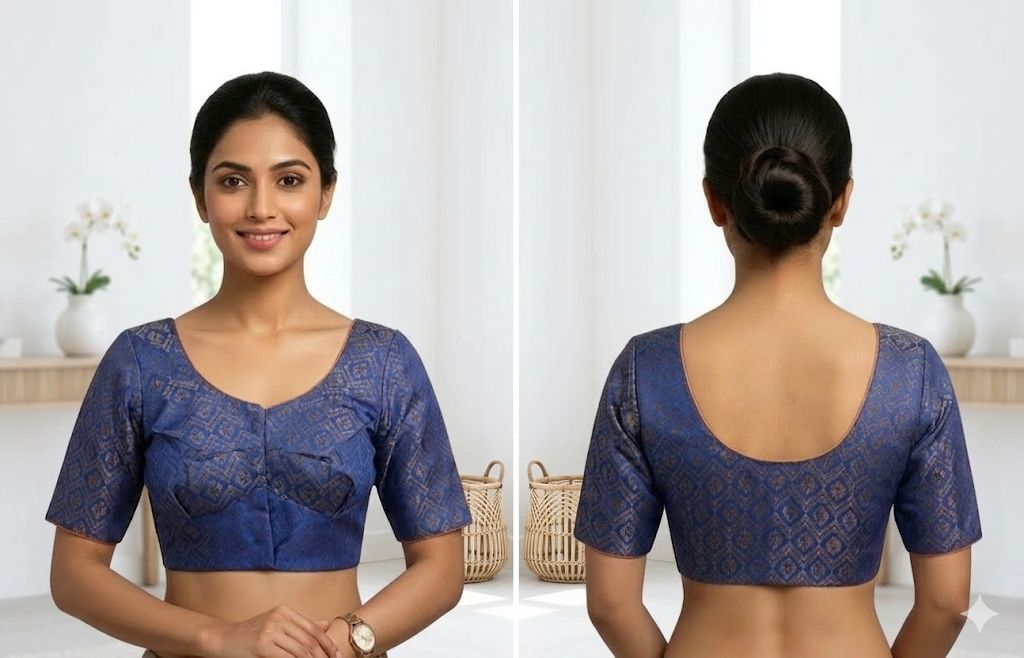 Blue Silk Cotton Readymade Blouse