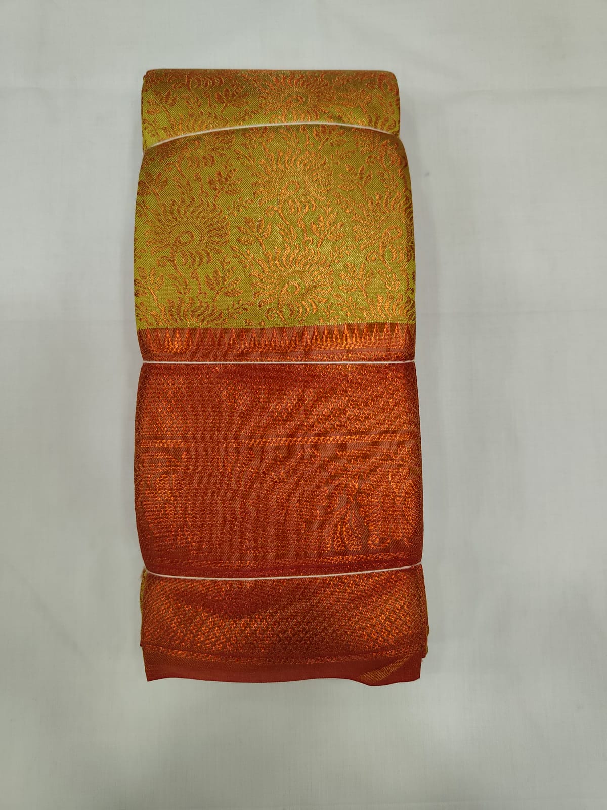 Light Green Silk Saree with Copper Zari Border & Blouse