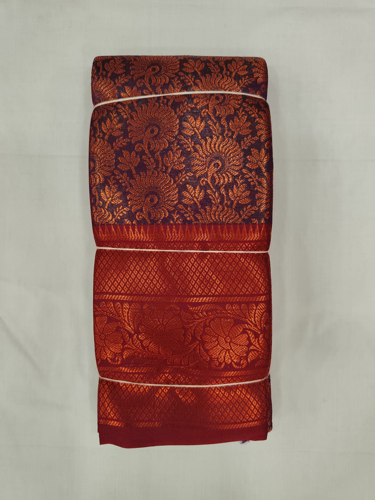 Purple Silk Saree with Floral Weaving & Rich Copper Zari Border