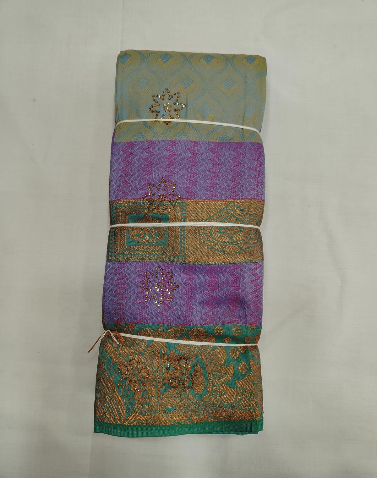 Sky Blue & Lavender Silk Saree with Stone Work & Rich Zari Border