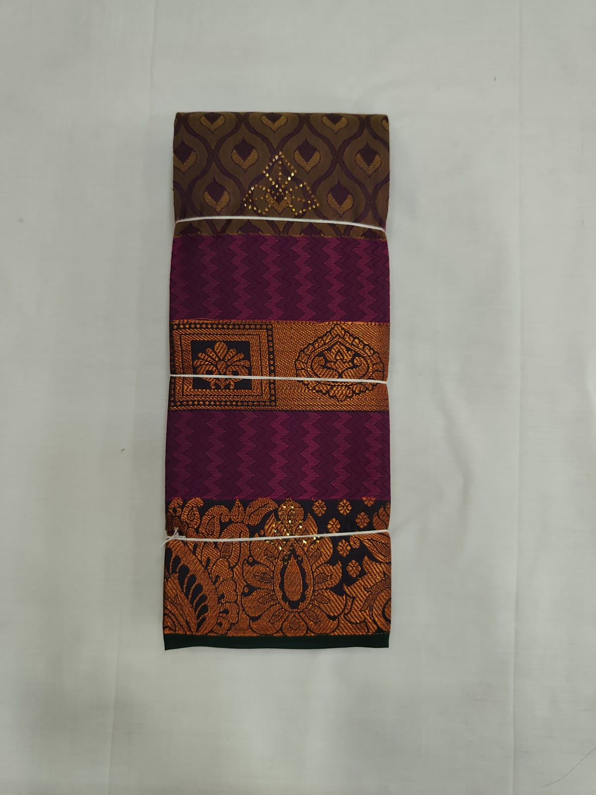 Purple Silk Saree with Copper Zari Designer Border & Traditional Motifs