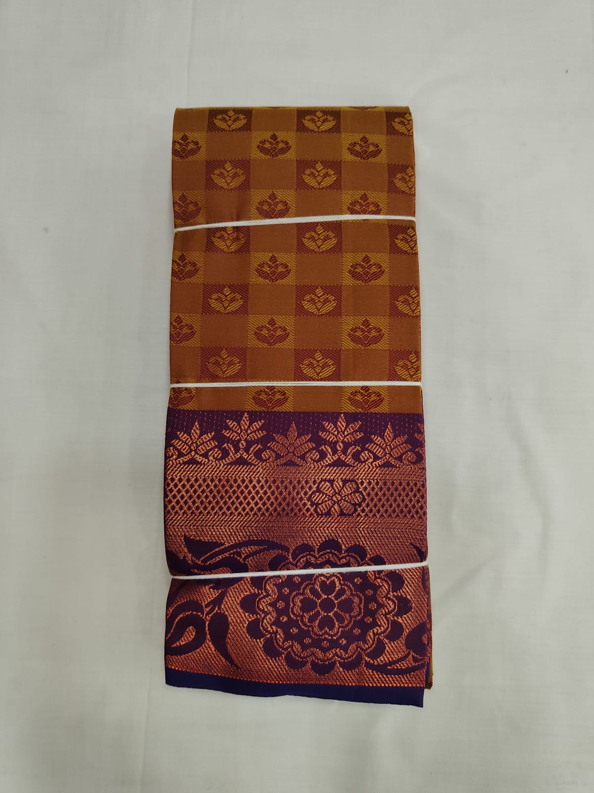Designer Brown Silk Saree with Zari Check Pattern & Contrast Rich Border