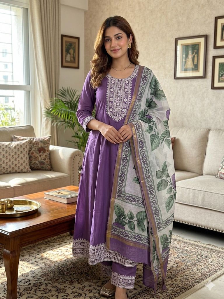 Elegant Lavender Purple Salwar Suit Set with Printed Dupatta –