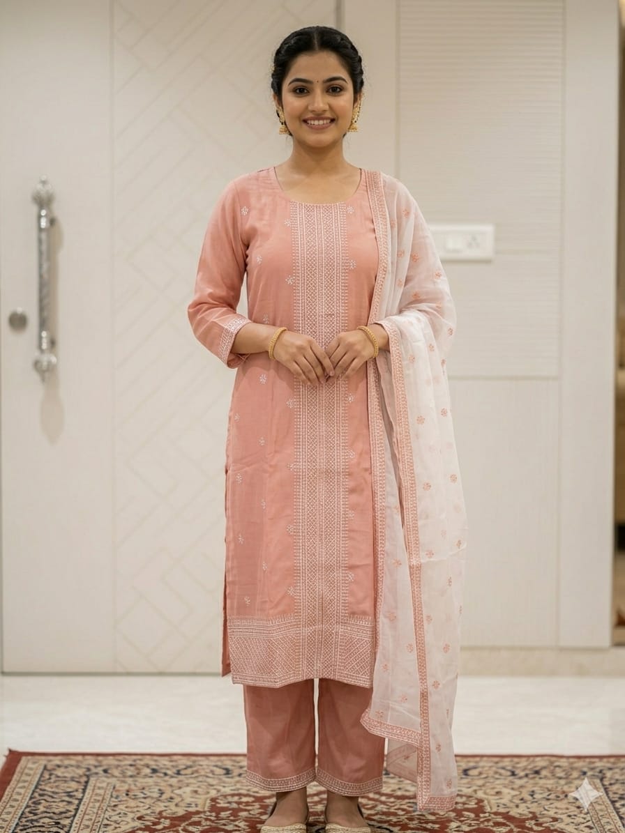 Peach Vatican Fabric Embroidered Salwar Suit with Dupatta