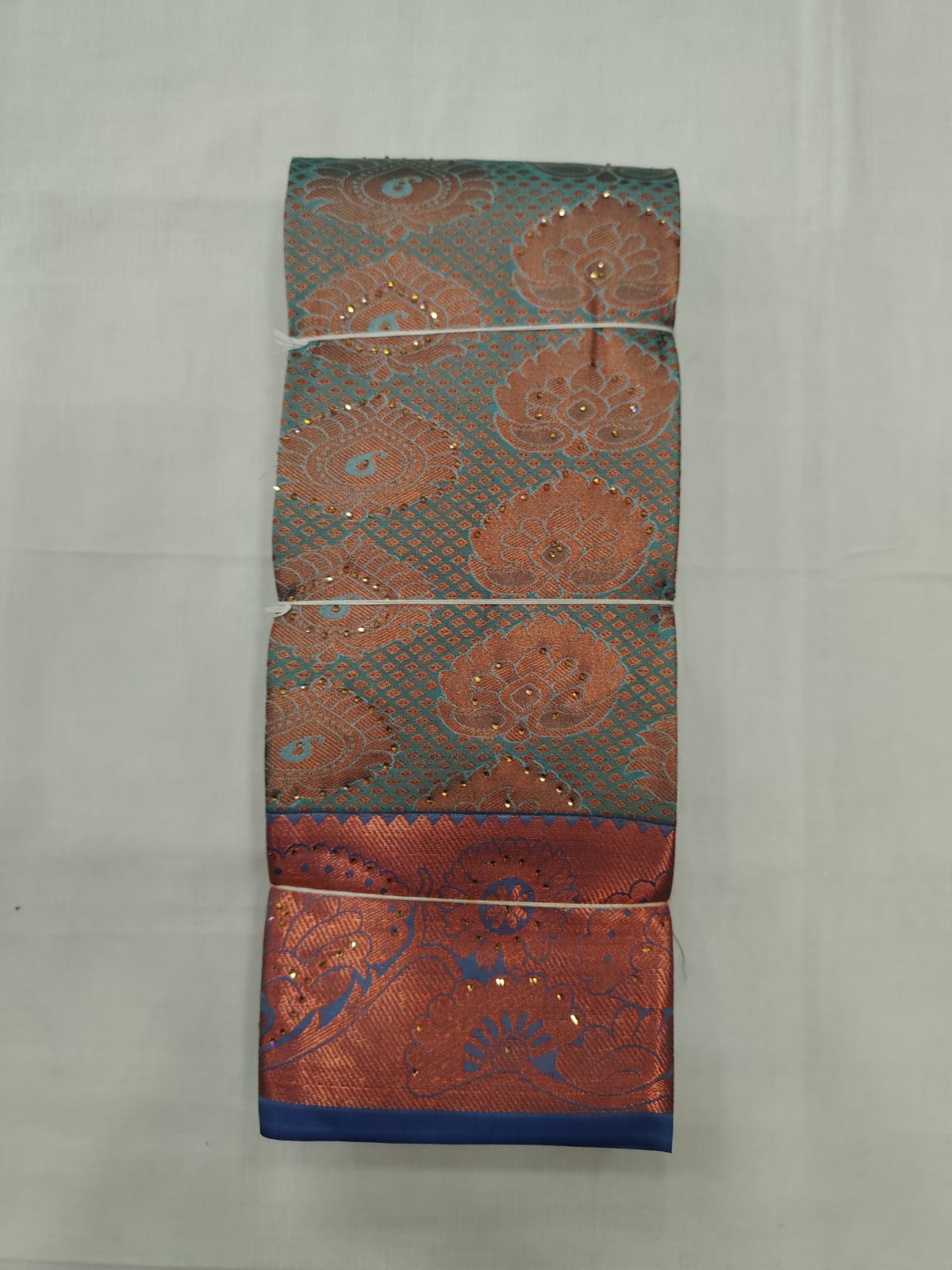 Light Blue Silk Saree with Copper Zari Floral & Paisley Motifs and Rich Border