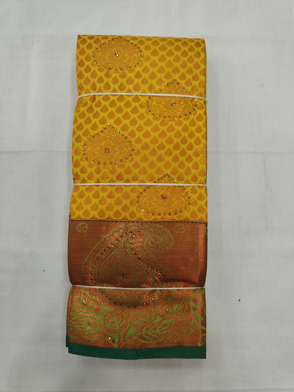 Lemon Yellow Silk Saree with Copper Zari Paisley Motifs & Rich Border