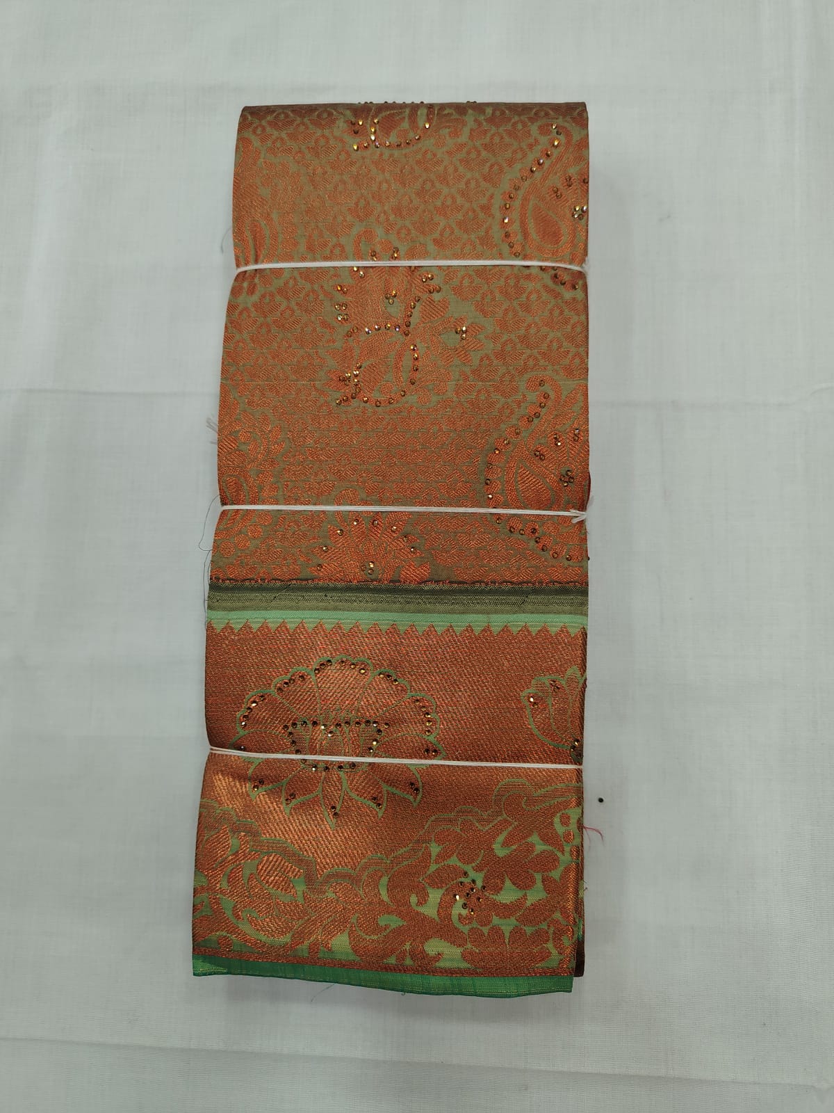 Elegant Pista Green Silk Saree with Copper Zari Floral Motifs & Rich Border