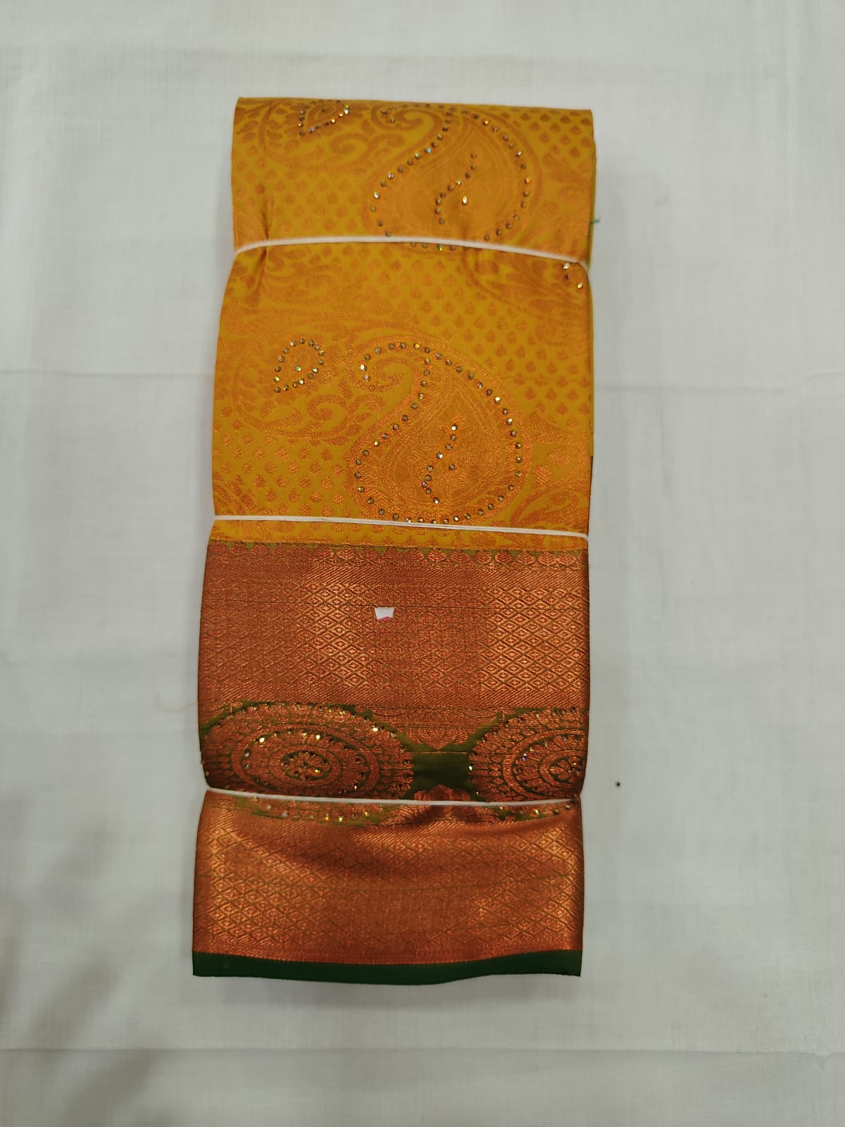 Bright Yellow Silk Saree with Copper Zari & Rich Border