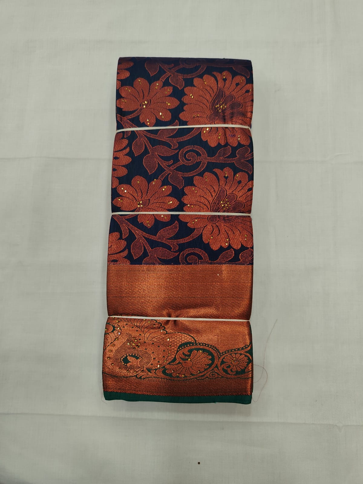 Premium Navy Blue Silk Saree with Copper Floral Zari Work – Designer Festive Wear