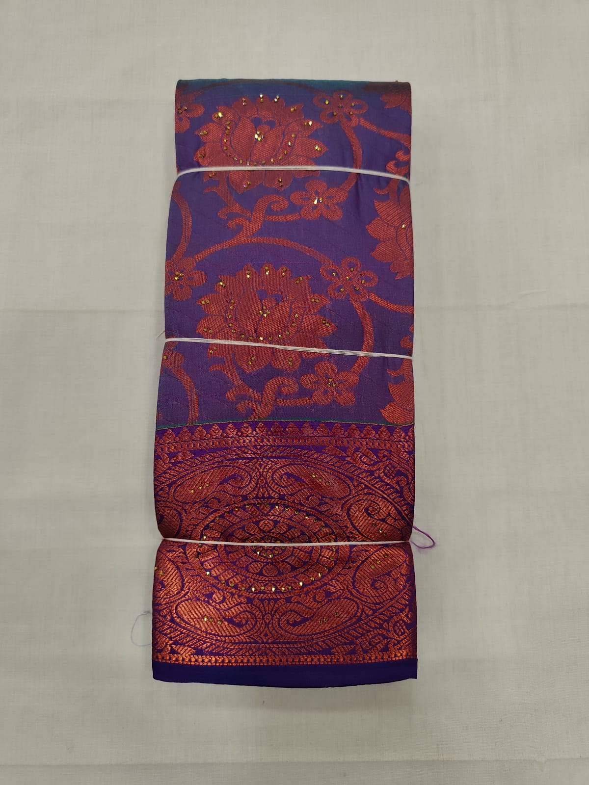 Royal Violet Silk Saree with Copper Zari Floral Design