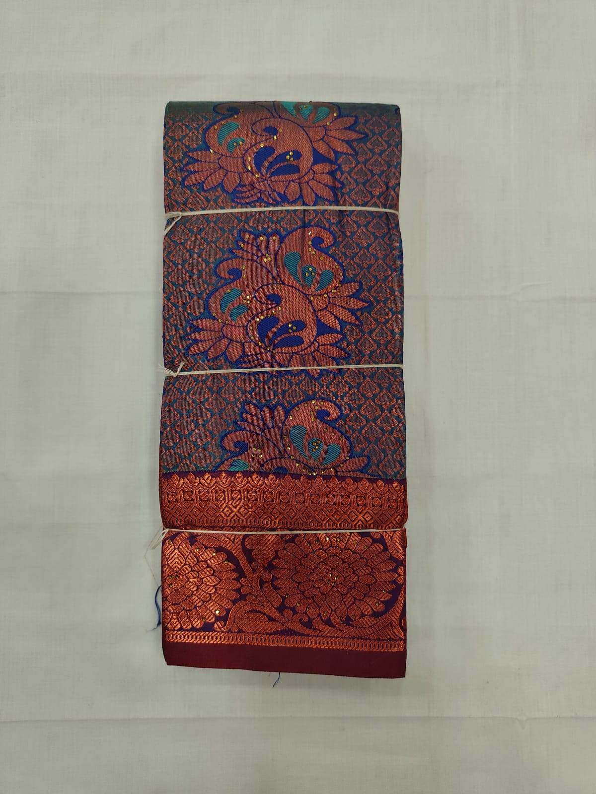 Designer Blue Silk Saree with Copper Zari Floral Work