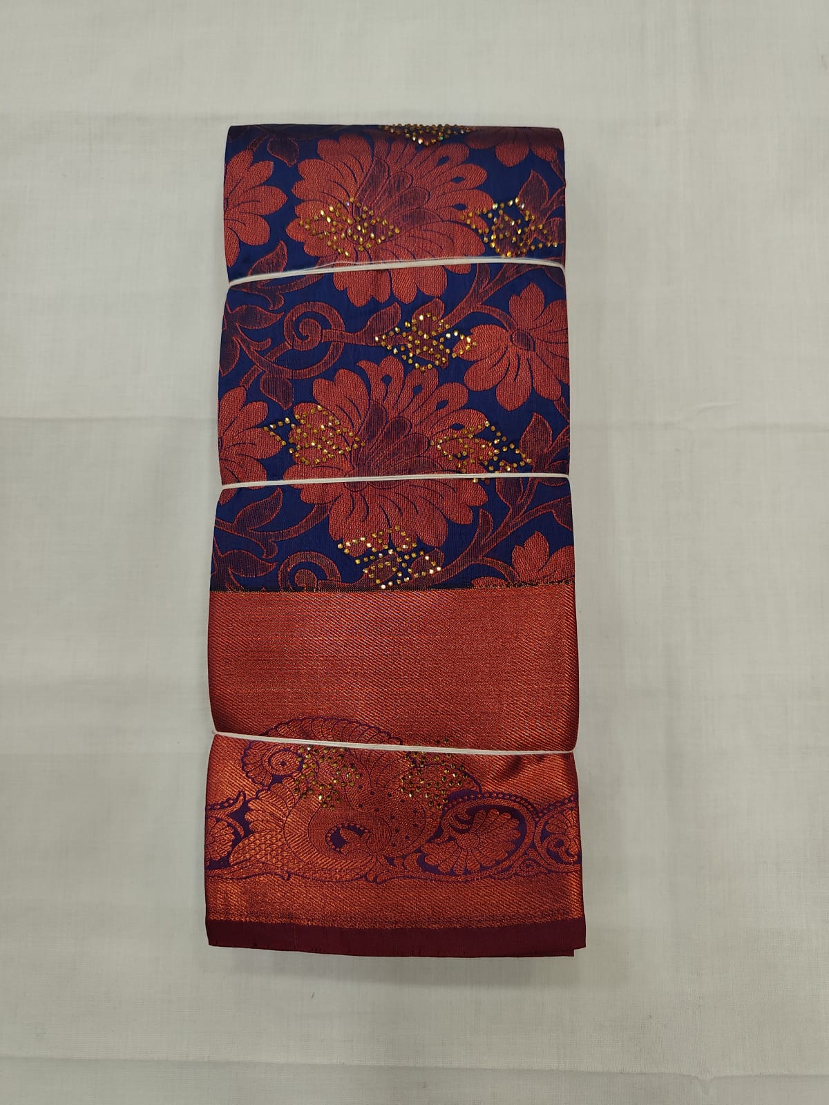 Elegant Navy Blue Silk Saree with Floral Zari Design