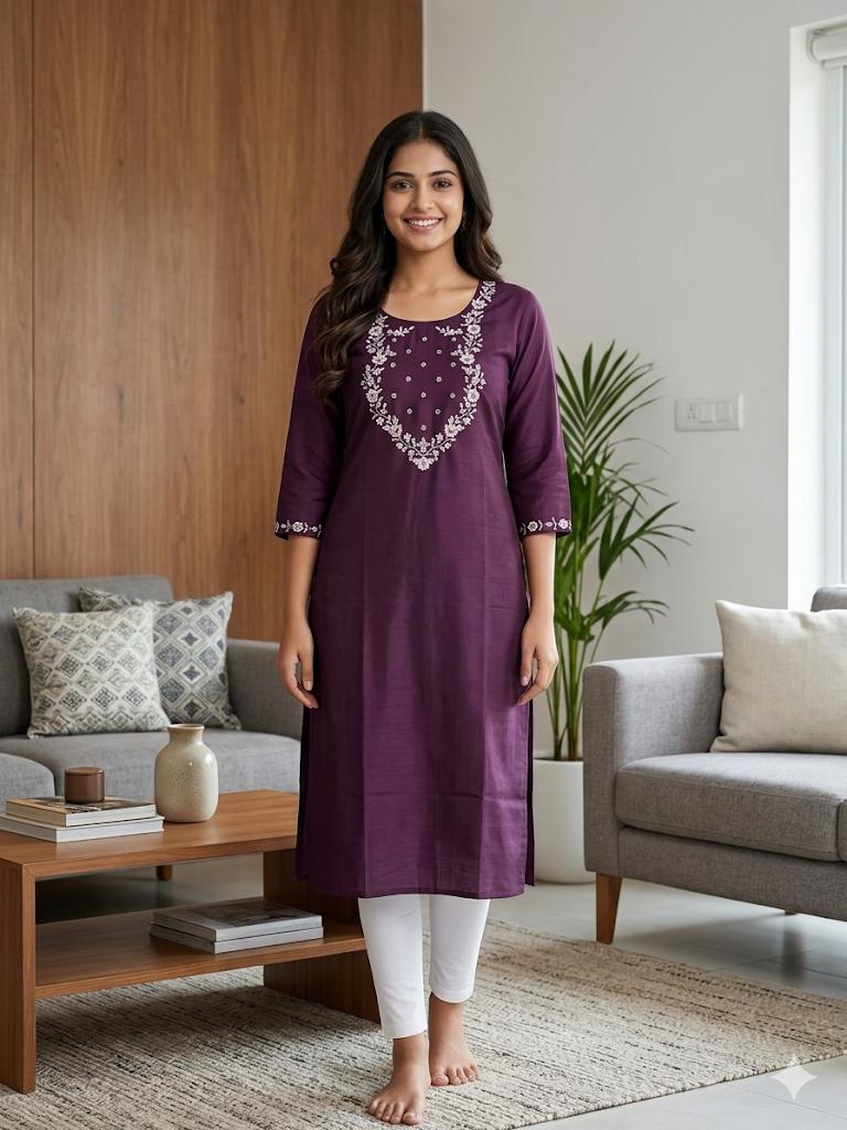Elegant Purple Side Open Kurti with Embroidery