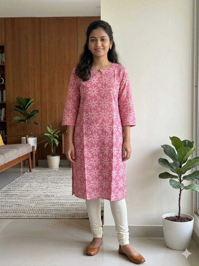 Elegant Pink Cotton Side Open Kurti