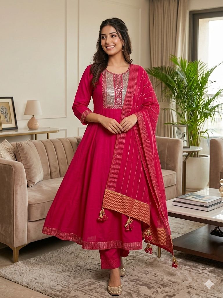 Pink Umbrella Salwar Suit with Dupatta