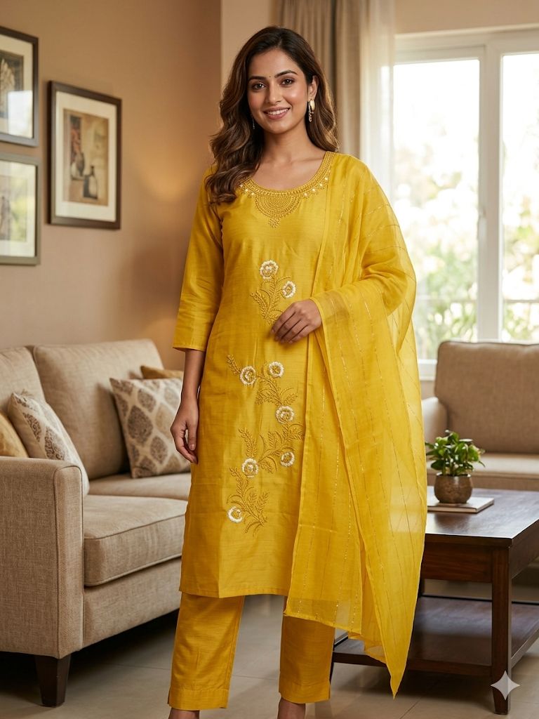 Yellow Roman Silk Salwar Suit with Dupatta