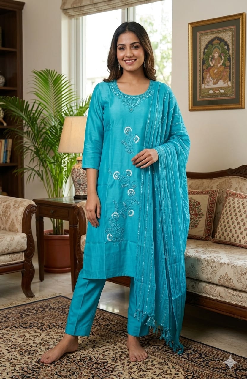 Blue Roman Silk Salwar Suit with Dupatta