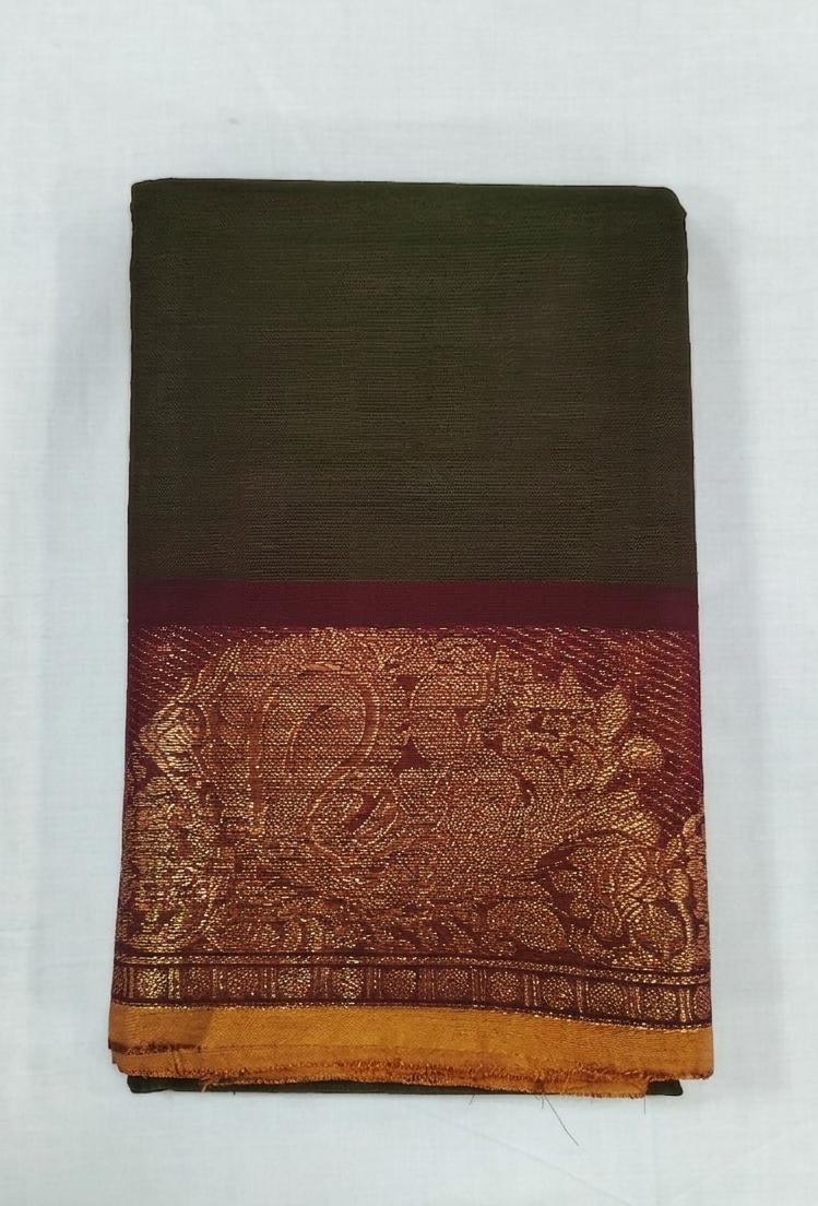 Dark Green Chettinad Cotton Saree with Rich Zari Border
