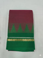 Wine & Green Chettinad Cotton Saree with Traditional Temple Border