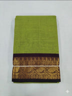 Parrot Green Chettinad Cotton Saree with Traditional Zari Border