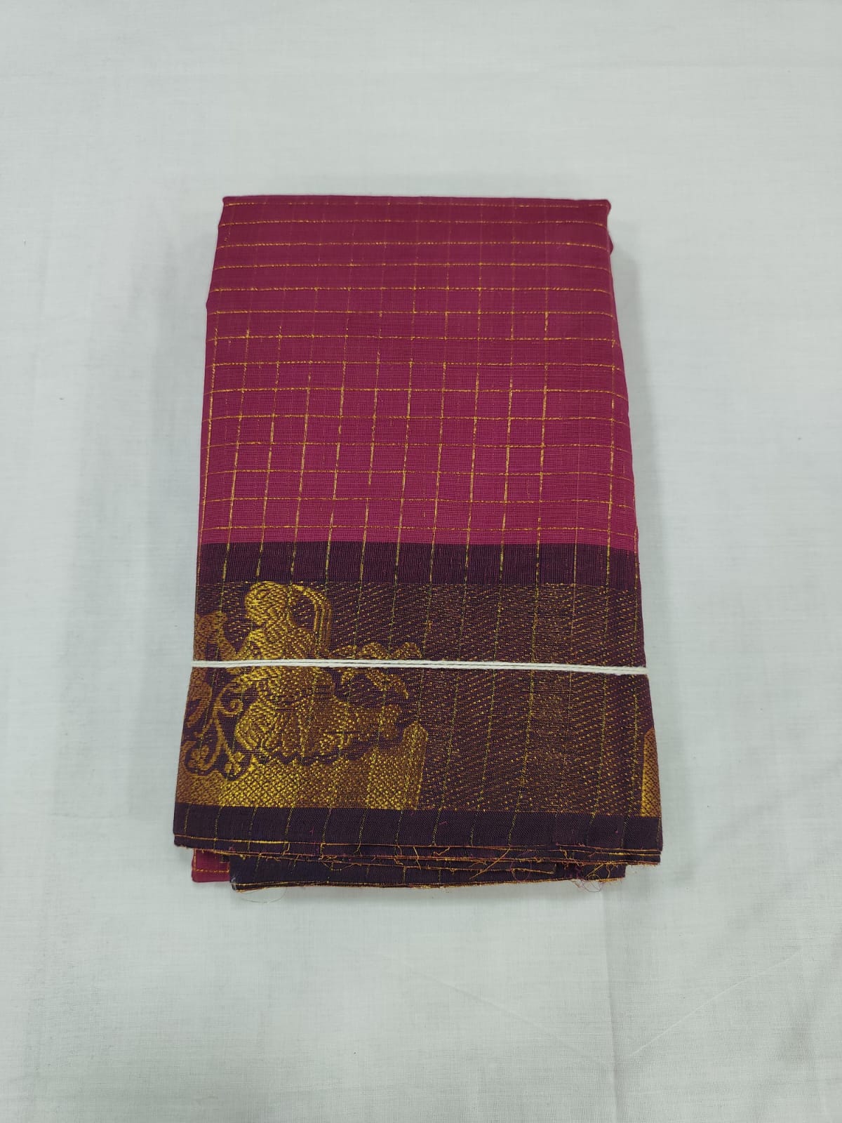 Pink Chungudi Cotton Saree with Brown Zari Border