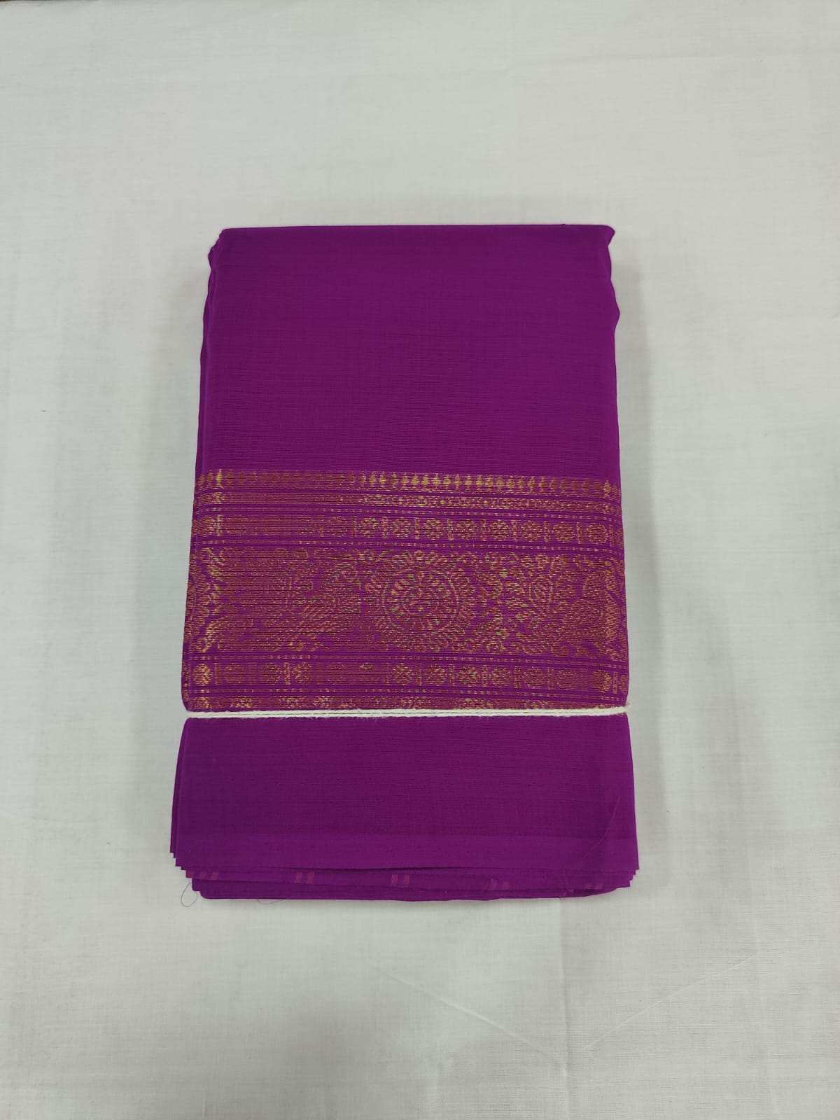 Purple Cotton Saree with Zari Traditional Border