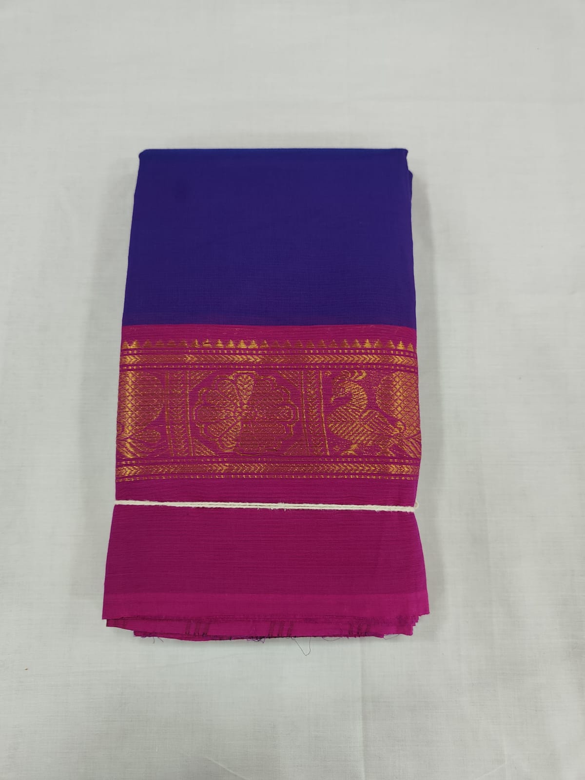 Royal Blue Cotton Saree with Pink Zari Border