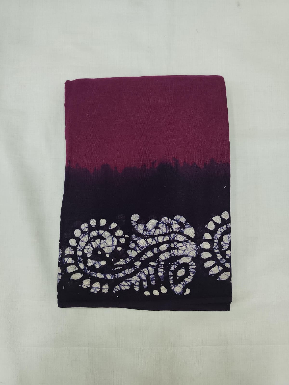 Wine Mulmul Cotton Saree with Black Batik Print Border