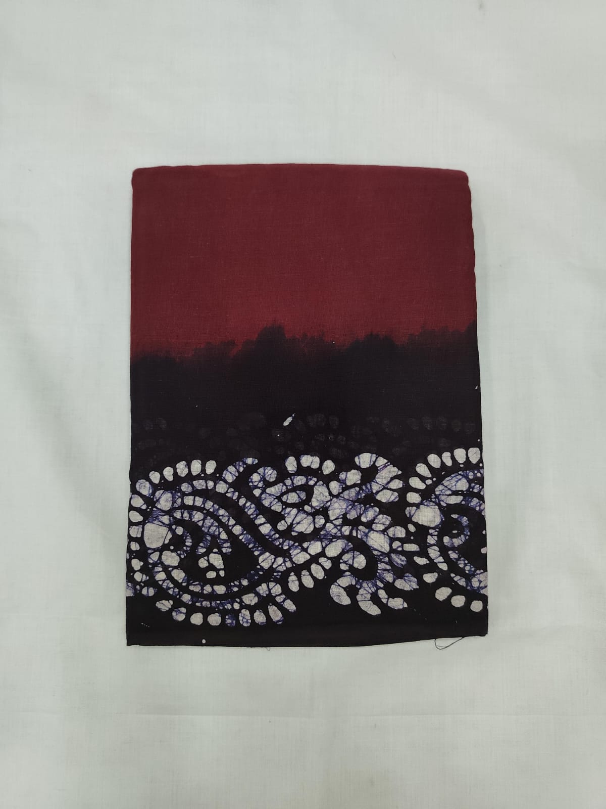 Maroon Mulmul Cotton Saree with Black Batik Print Border