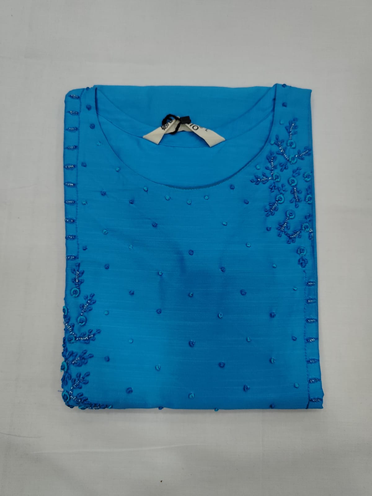 Sky Blue Silk Cotton Embroidered Kurti