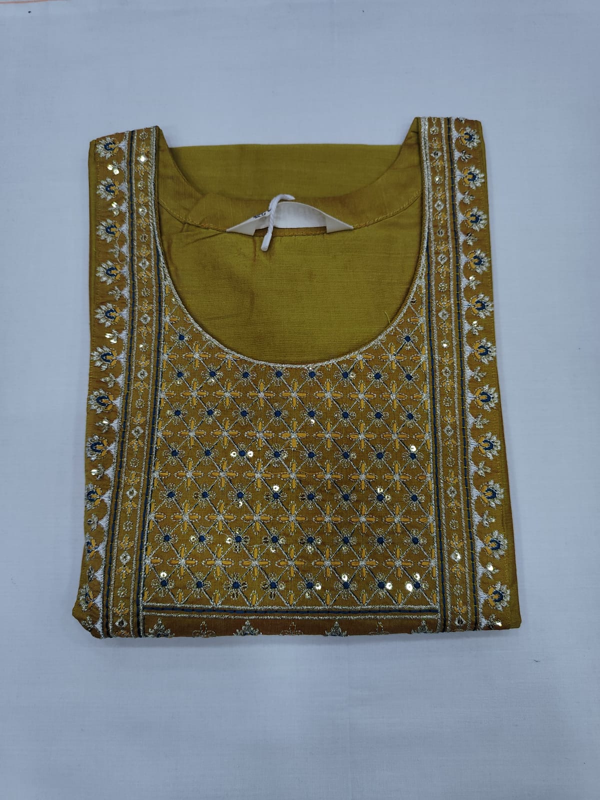 Mustard Yellow Silk Cotton Embroidered Kurti