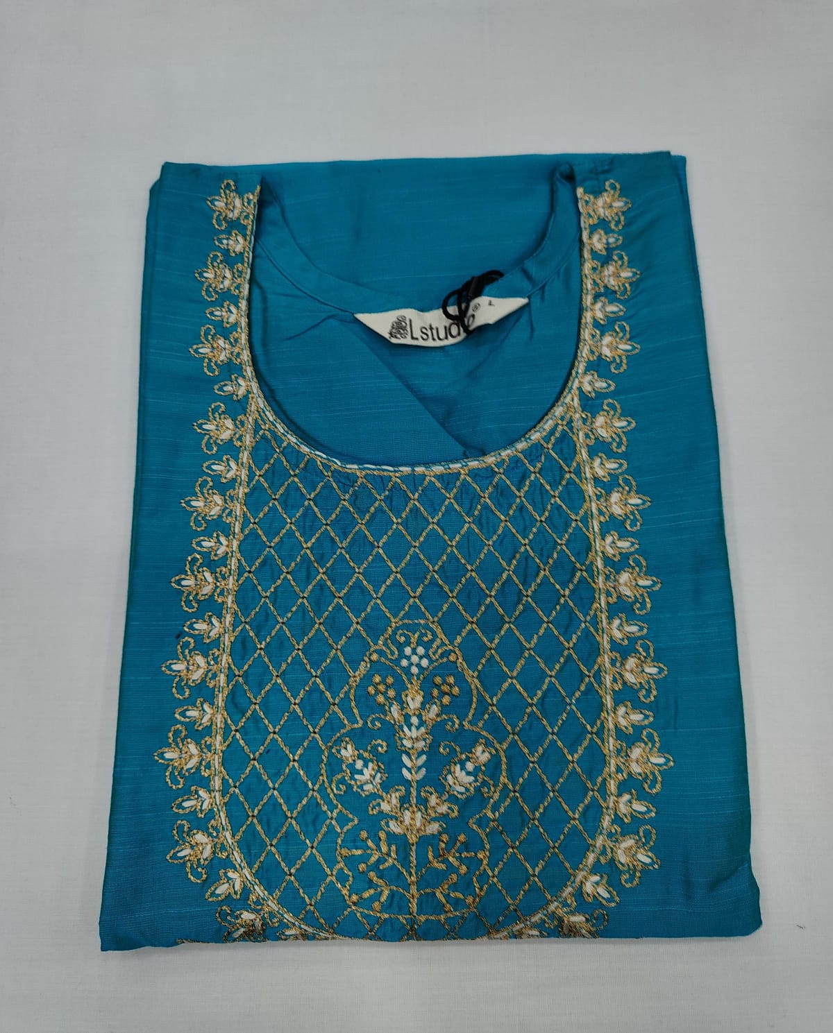 Blue Silk Cotton Embroidered Kurti