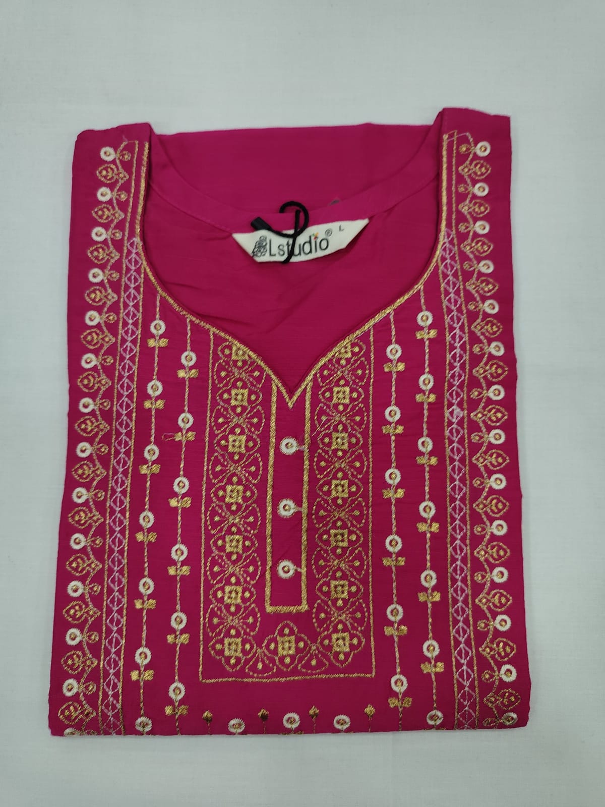 Bright Pink Silk Cotton Embroidered Kurt