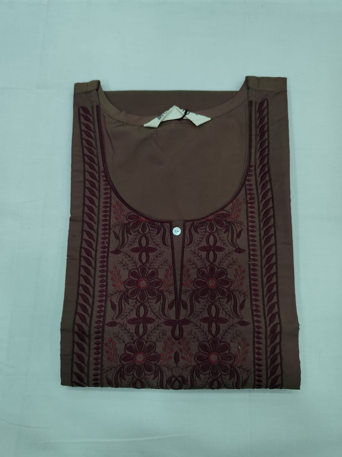 Chocolate Brown Silk Cotton Embroidered Kurti