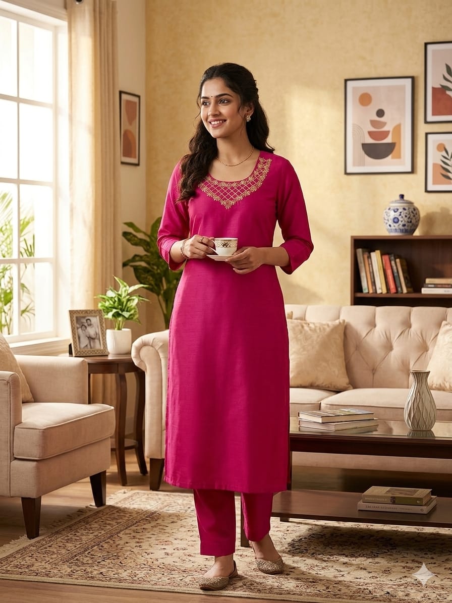 Dark Pink Silk Cotton Kurti